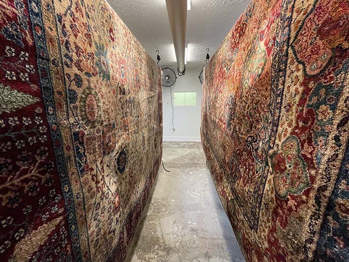 Area rug prepared for professional washing